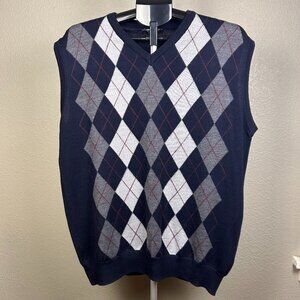 Marco Fiori Men's Argyle 100% Extrafine Merino Wool Blue Sweater Vest Italian